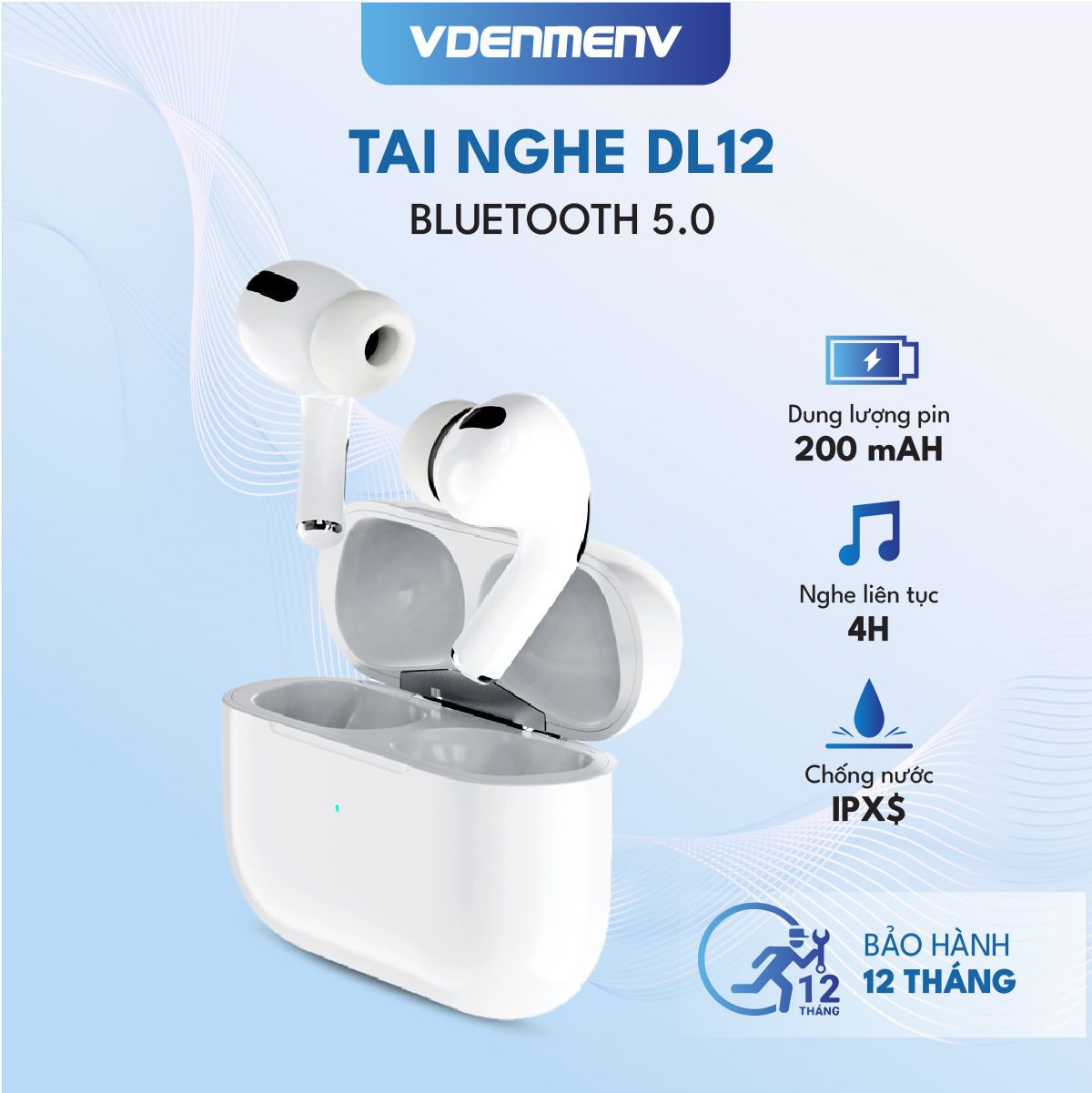 Tai Nghe Bluetooth 5.0 VDENMENV DL12 Thời Gian Nghe Liên Tục 4 Giờ, Dung Lượng Pin 200mAh, Chống Nước IPX4-Hàng Chính Hãng