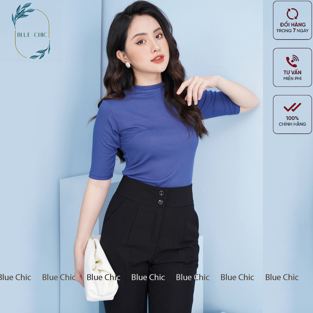 Quần baggy nữ Blue Chic 2 khuy lưng cạp cao đồ công sở đẹp màu đen đi học form chuẩn tôn dáng