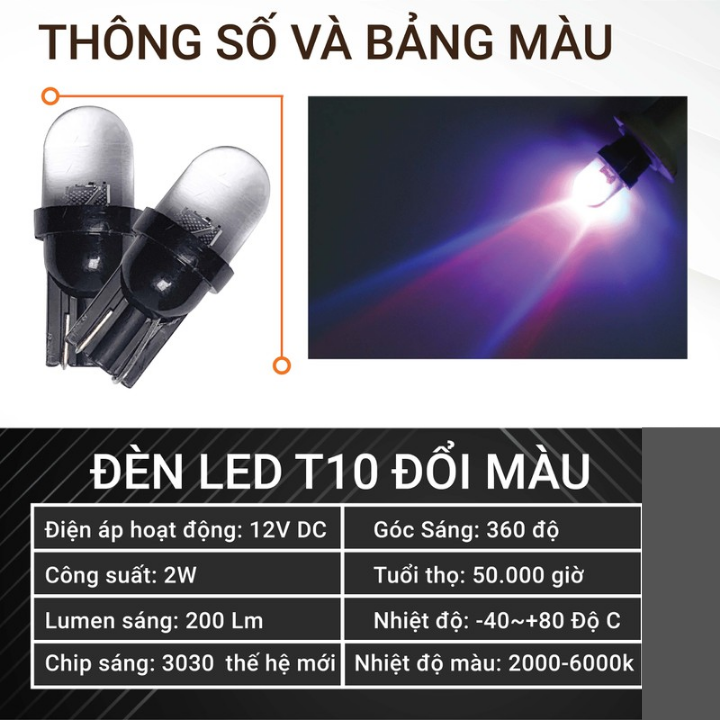 Đèn xi nhan Demi chân T10 cháy 7 màu siêu hót