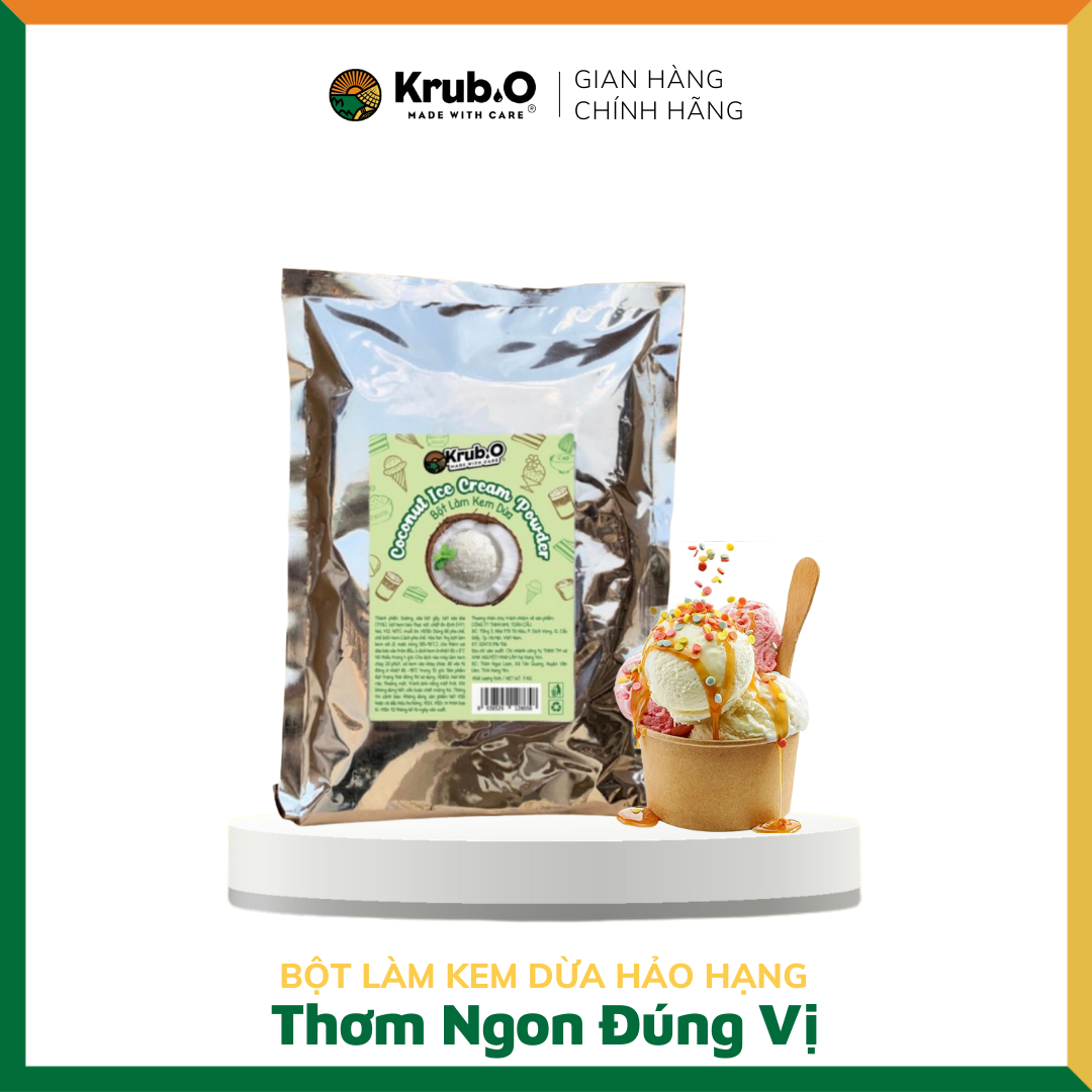 Bột Làm Kem Dừa Coconut Ice Cream Powder Túi 1000g - Thương Hiệu Krub.O - Nguồn Nông Sản Thuần Việt