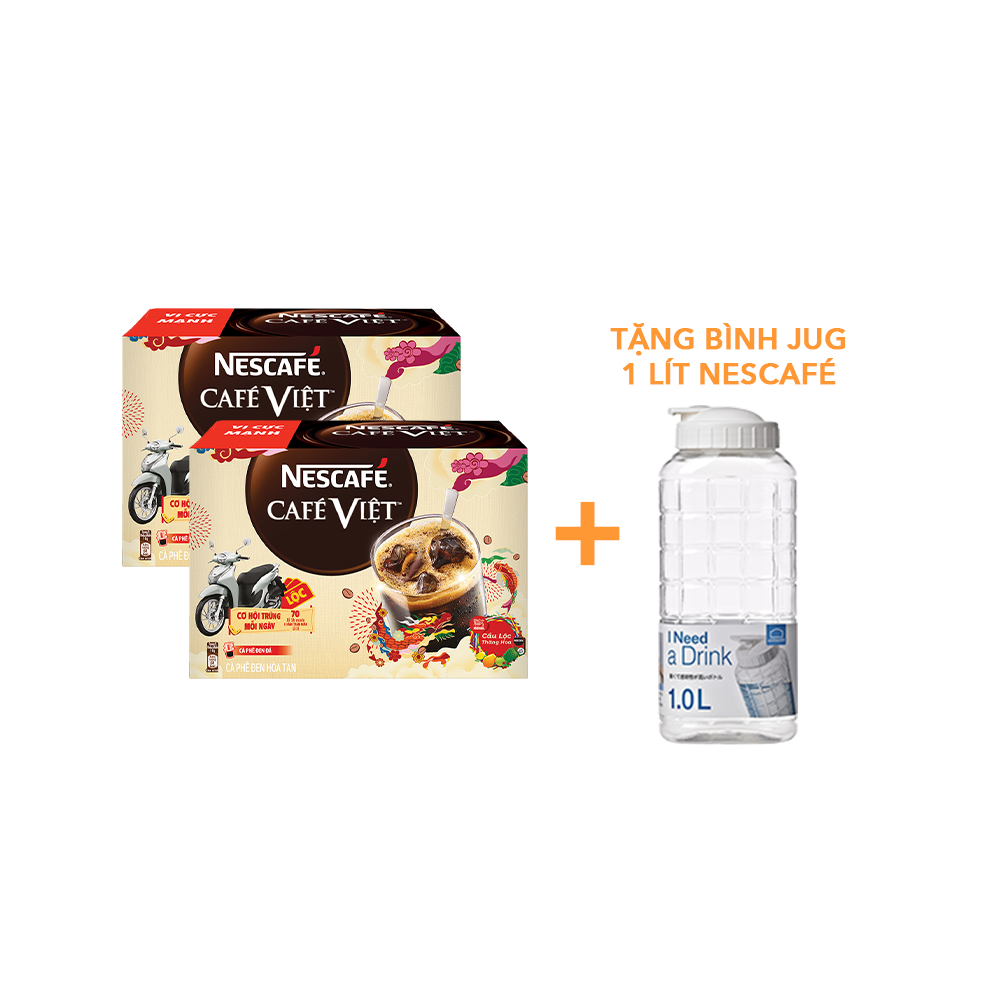 [Tặng Bình Jug 1 Lít Nescafé] Combo 2 Hộp Cà phê hòa tan Nescafé Café Việt Đen Đá (Hộp 15 gói x 16 g)