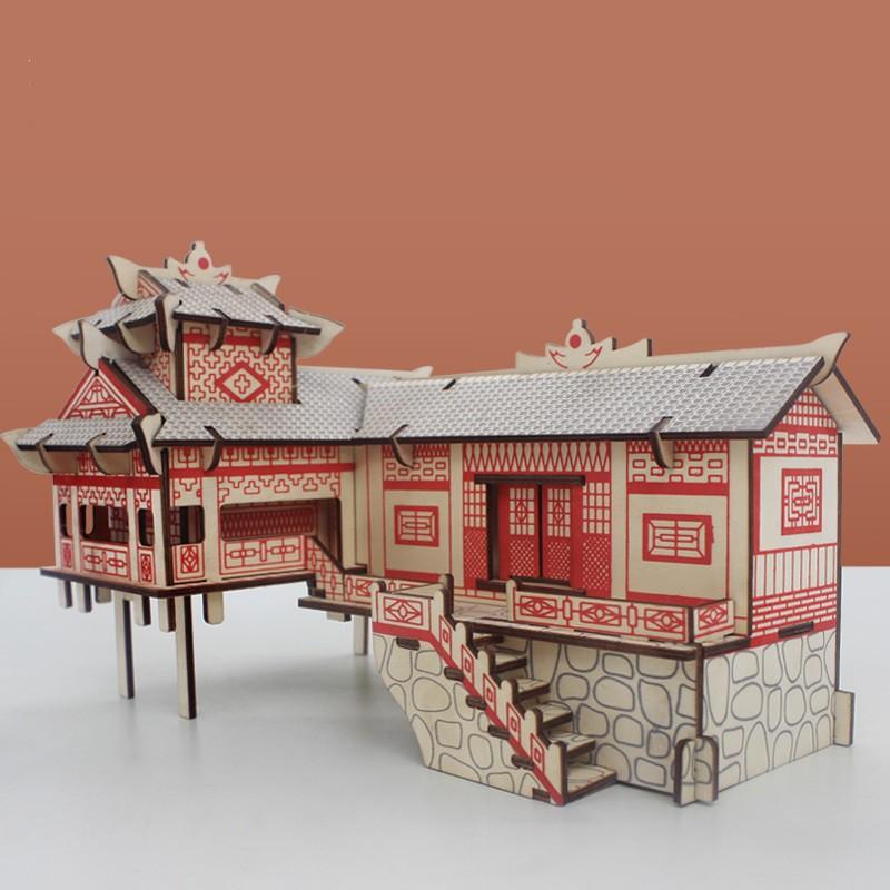 Mô hình Nhà Sàn Truyền thống dân tộc cắt laser - đồ chơi lắp ráp 3D gỗ