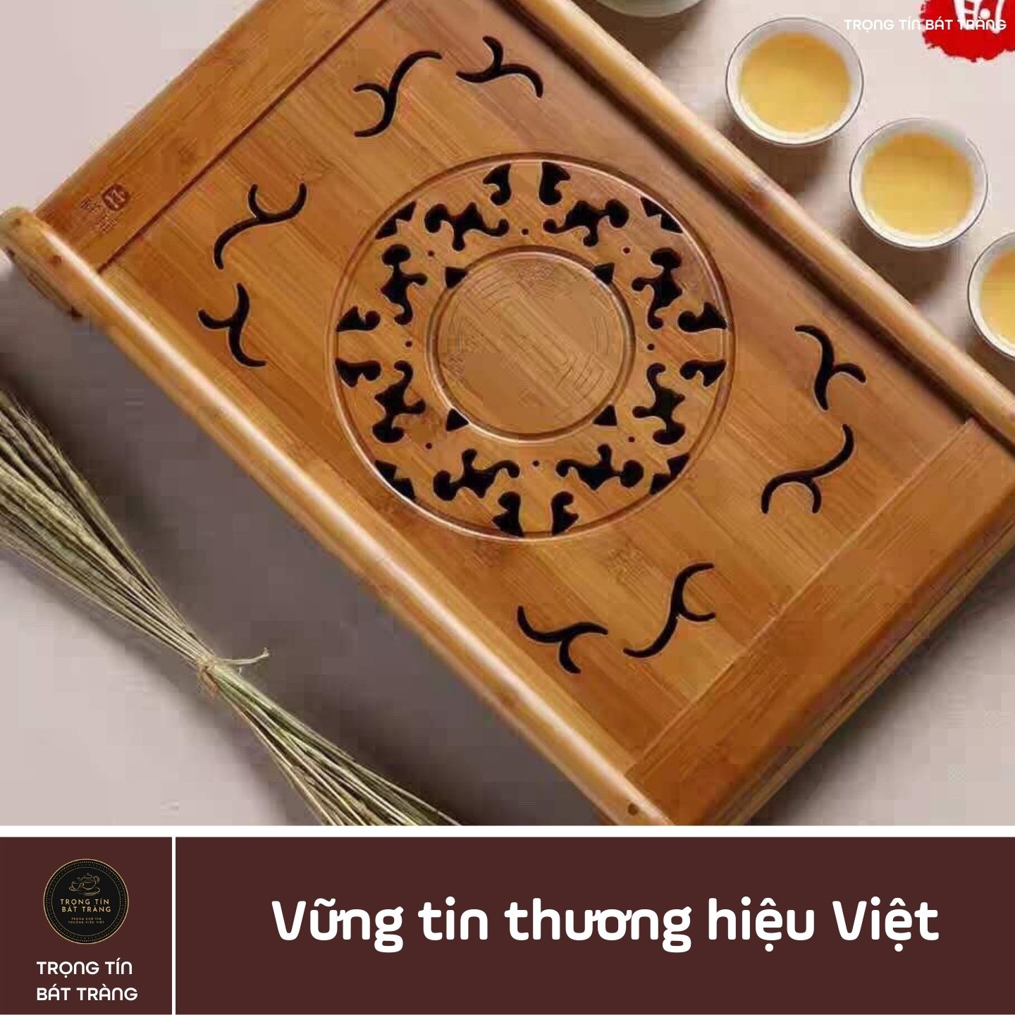 KT 04 Khay Trà Tre Cao Cấp Khổng Minh Chữ Nhật Kích Thước 50*29*7