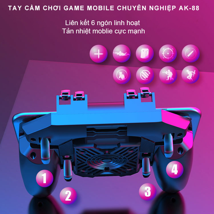 Tay cầm chơi game điện thoại SIDOTECH AK-88S Version 8 pin 1200mAH có tản nhiệt làm mát chơi game PUBG FF Freefire ROS kết nối 6 ngón linh hoạt tăng 2 lần tốc độ xử lý - Hàng chính hãng