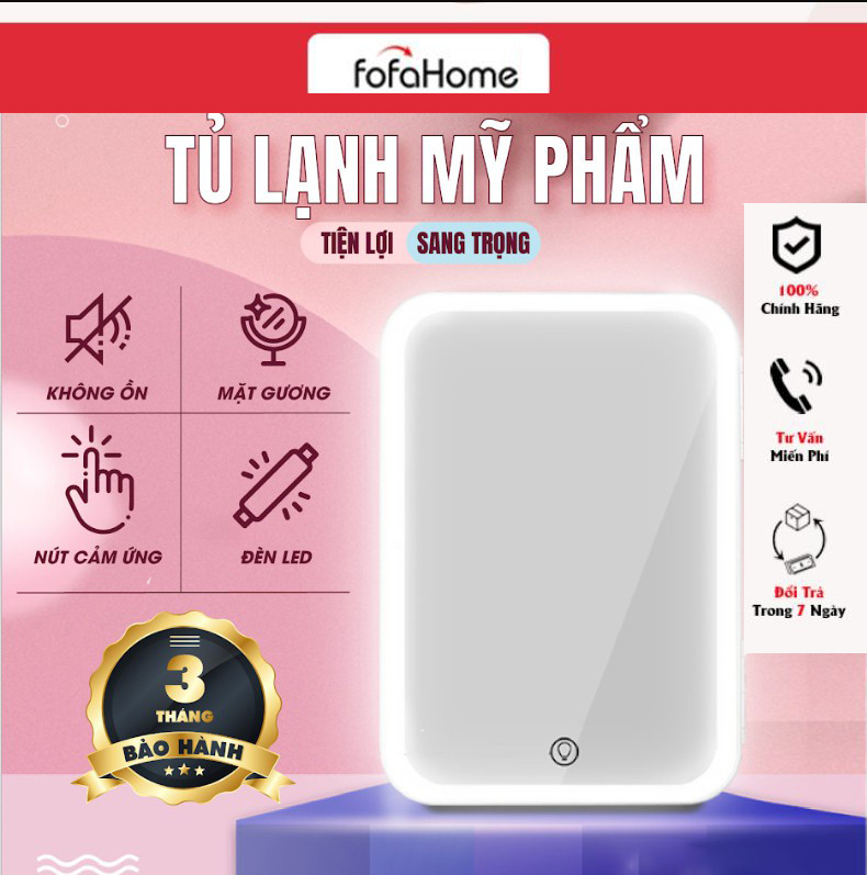 Tủ Lạnh, Tủ Mát Mini Xe Hơi Cắm Được Cả Trong Nhà 2 Chiều Nóng Lạnh Mặt Gương Có Đèn LED