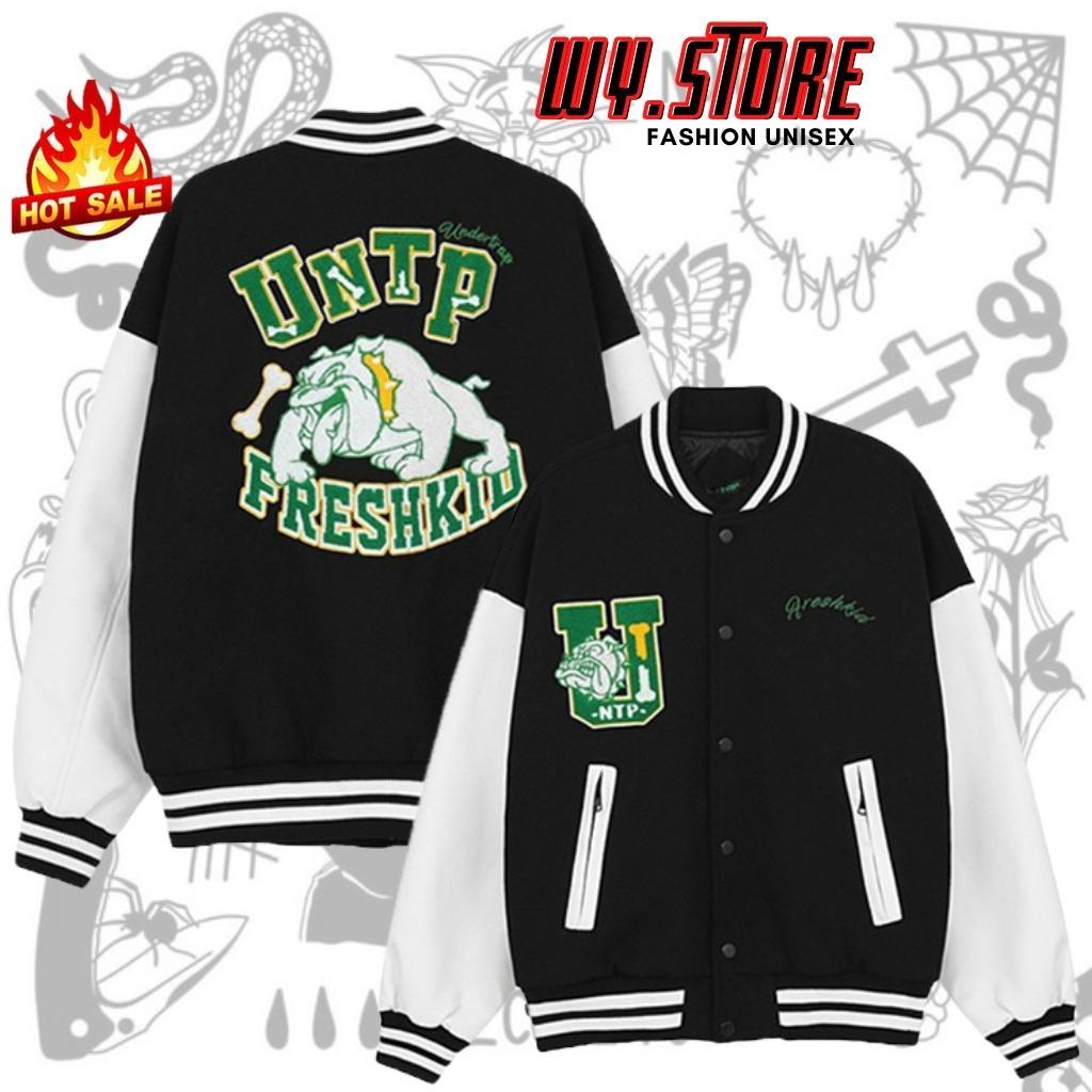 Áo Varsity Jacket - Áo khoác Bomber Cardigan FRESHKID Phối Bo Siêu Hot