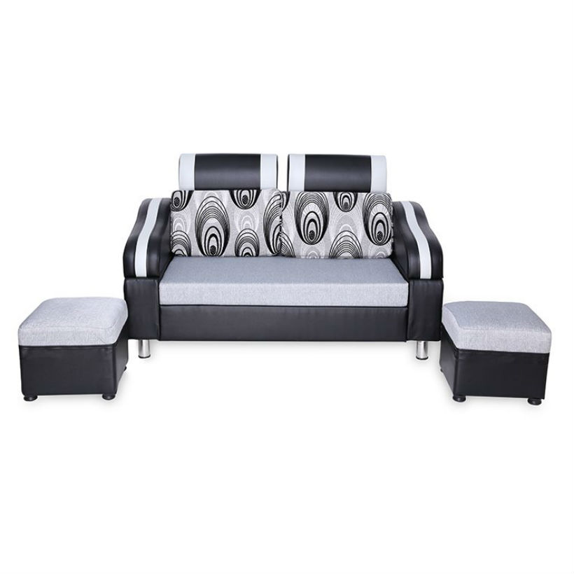 Sofa Băng Kèm 2 Ghế Đôn Juno Sofa - Đen Phối Xám