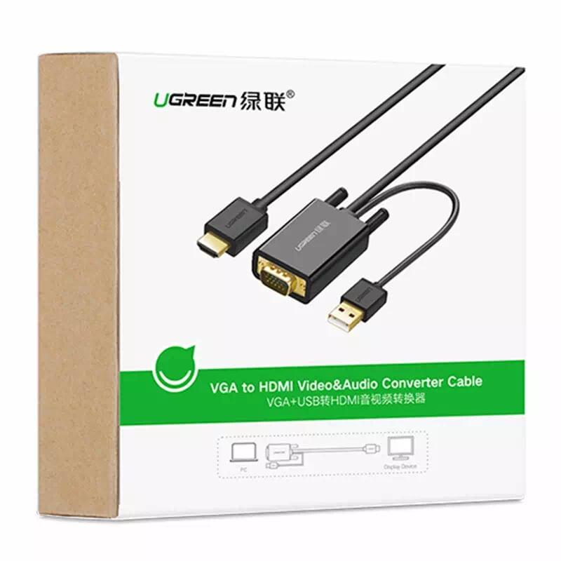 Ugreen UG30840MM120TK 2M màu Đen Cáp Chuyển VGA sang HDMI có Audio cao cấp - HÀNG CHÍNH HÃNG