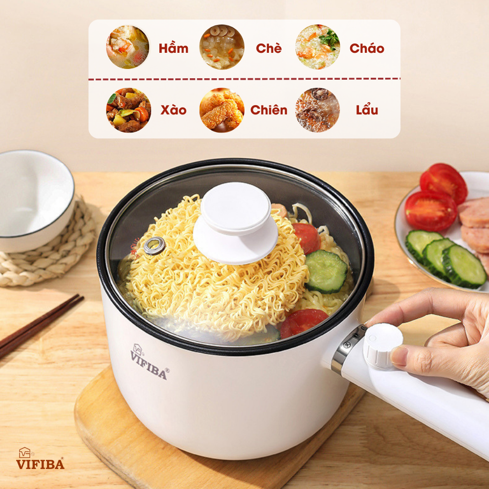 Nồi điện đa năng 2in1 Hàng Chính Hãng VIFIBA 2 cấp độ, chống dính tay cầm dài - Nấu, Chiên, Xào, Luộc