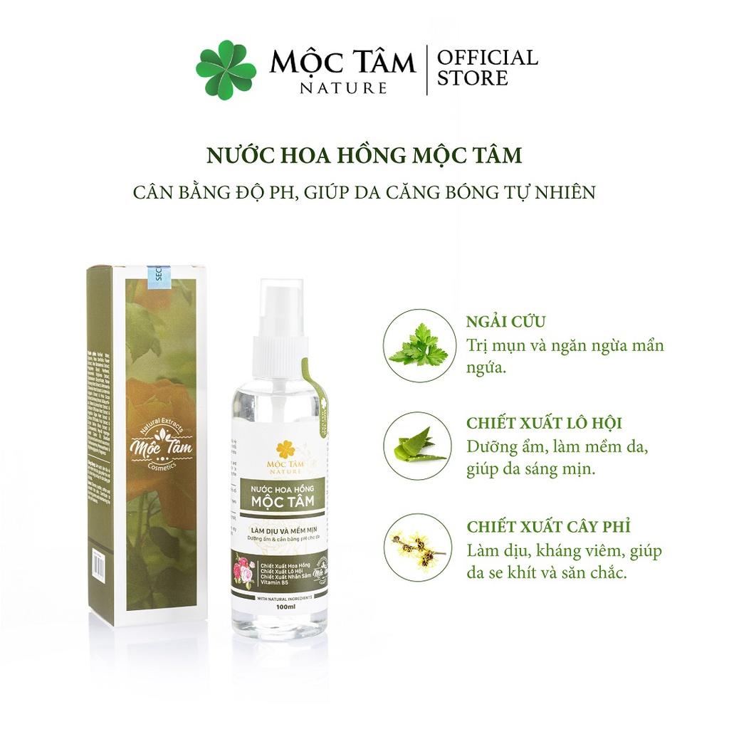 Nước Hoa Hồng Mộc Tâm 100ml - Chiết Xuất Thảo Mộc Cân Bằng pH, Se Khít Lỗ Chân Lông Cho Da Săn Chắc Mềm Mịn