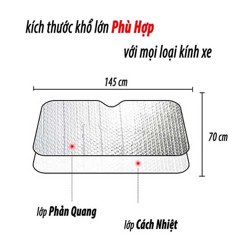 Tấm Chắn Nắng Kính Lái Cho Ô Tô Xe Hơi Phủ Nhôm Bạc Phản Quang, Cách Nhiệt, Thiết Kế Gấp Gọn Tiện Lợi, Phù Hợp Với Tất Cả Dòng Xe 4 - 7 Chỗ