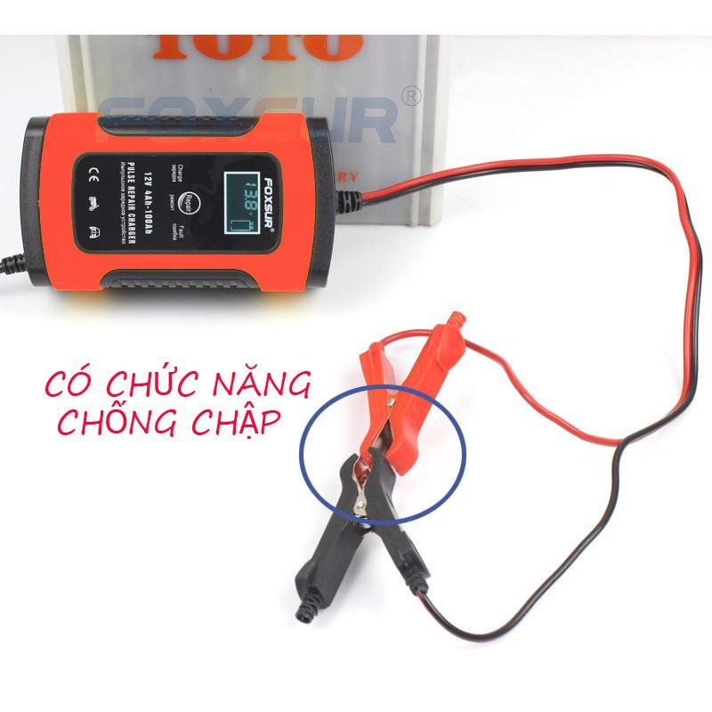 Bộ sạc bình ắc quy 12v 5A FOXSUR kèm phục hồi bình tự ngắt khi sạc đầy