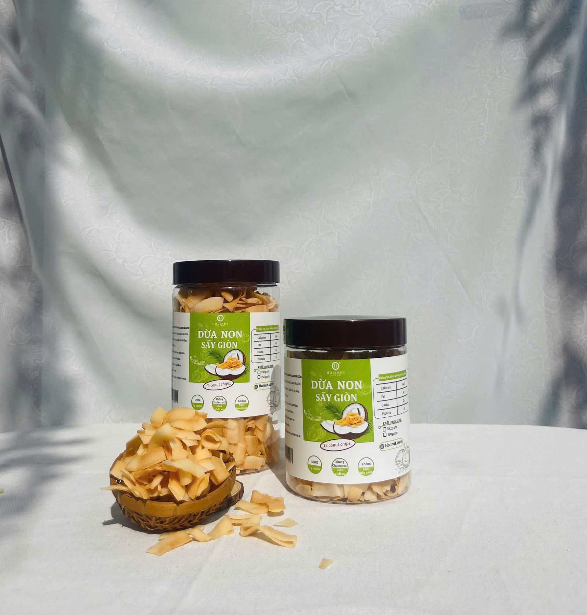 DỪA NON SẤY GIÒN - Coconut chips/ Thương hiệu HOLINUT
