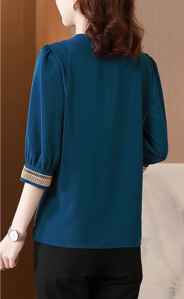 GOTI - Áo Sơ Mi Công Sở Nữ Dáng Rộng Kiểu Áo Sơ Mi Cổ V Đính Phụ Kiện - Áo Kiểu Công Sở Nữ Tay Dài Cao Cấp 3A11