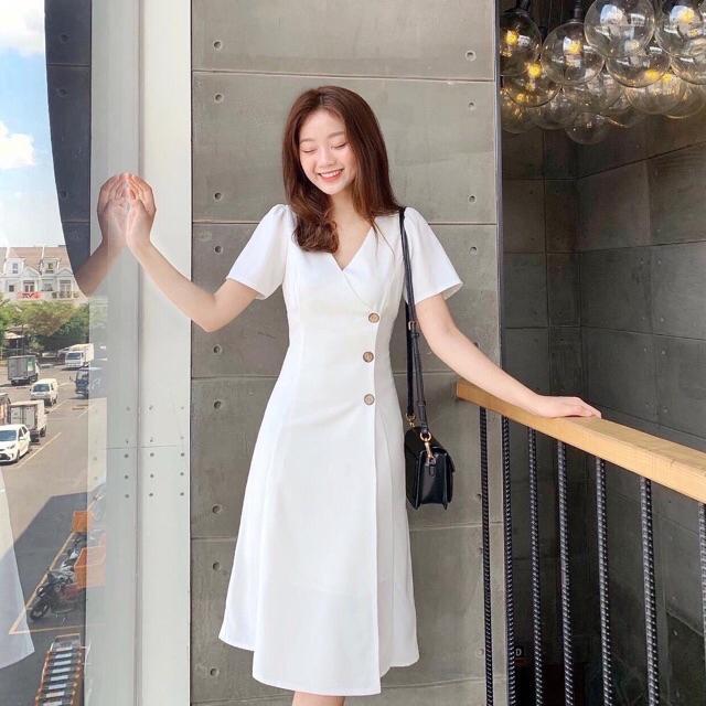 Đầm maxi dài tay ngắn cổ V 3 nút gỗ tôn dáng 4 màu - DYDY DRESS T160(Có Ảnh Cận Chất Vải)