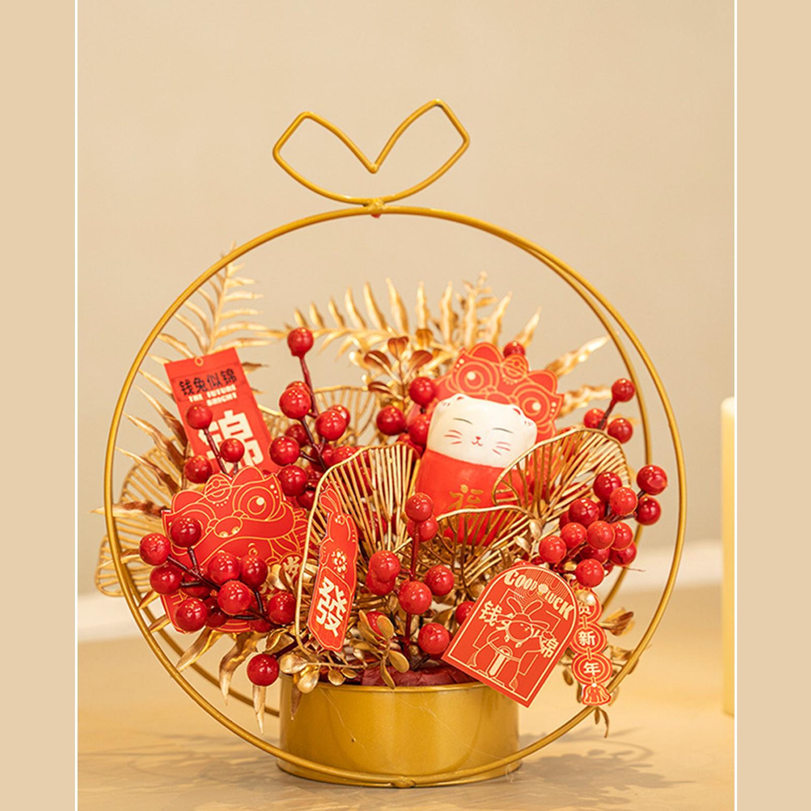 Chinese Flower Iron Basket New Year Ornament Wedding Party Gift Accessory