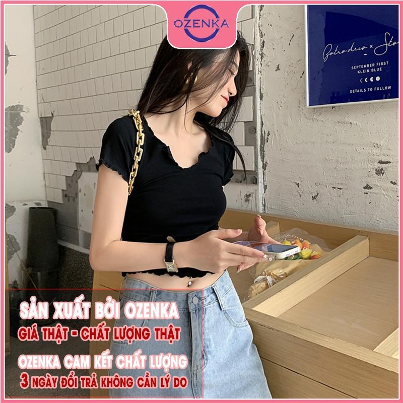 Áo croptop cộc tay ôm body fress air , ao crt nữ phong cách tối giản thun gân 100% cotton màu đen trắng free size