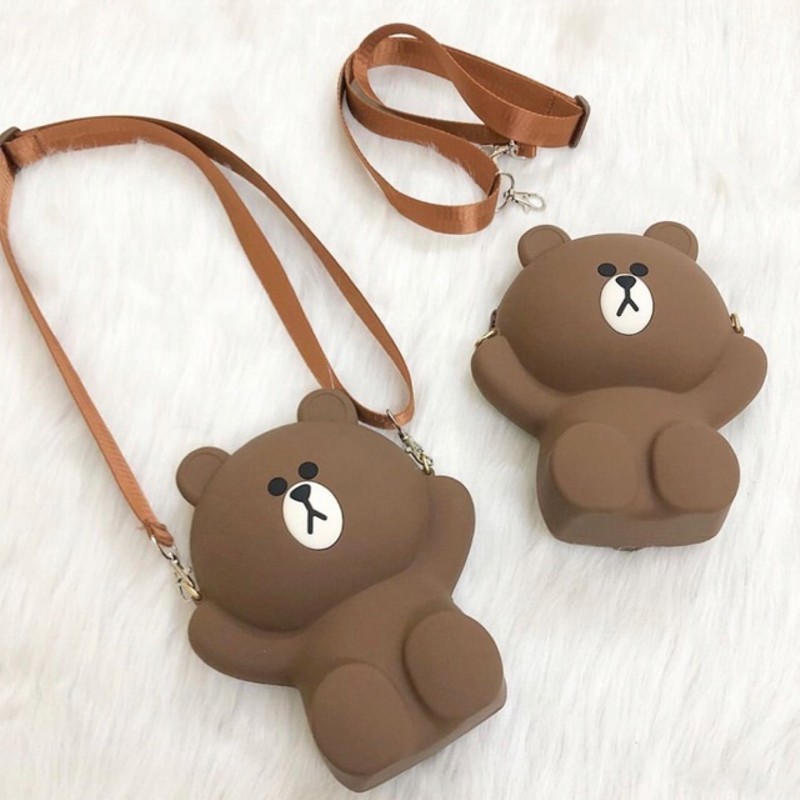 Túi Đeo Chéo Hình Gấu Brown 2 Dây Đeo Dễ Thương, Không Thấm Nước