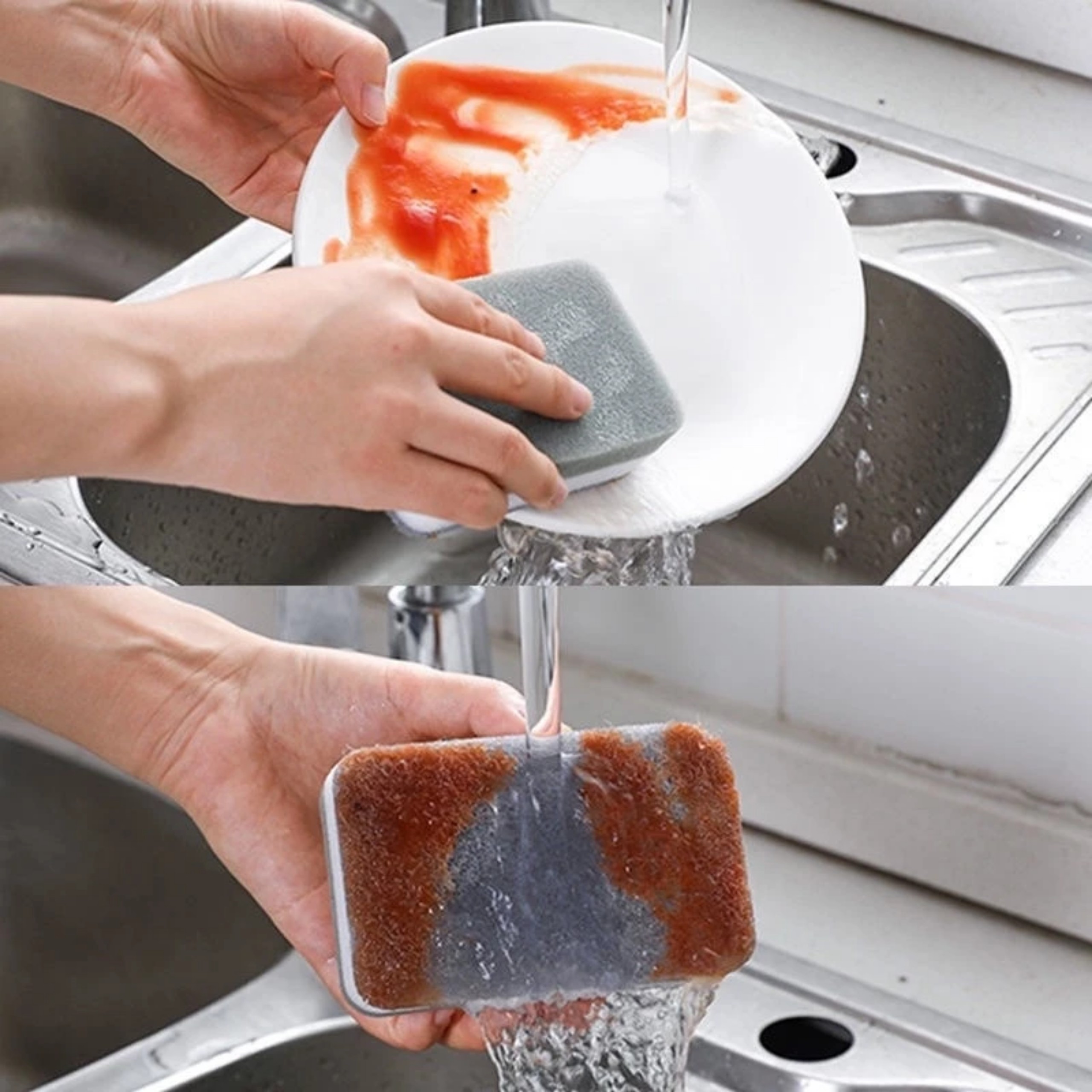 SET 2 Miếng Bọt Xốp, Ghi Xám Cọ Rửa Chén Bát Đĩa, Đánh Chảo Nồi Chảo, Vệ Sinh Sạch Sẽ, Dọn Bếp Tiện Dụng - TakyHome 5152set2