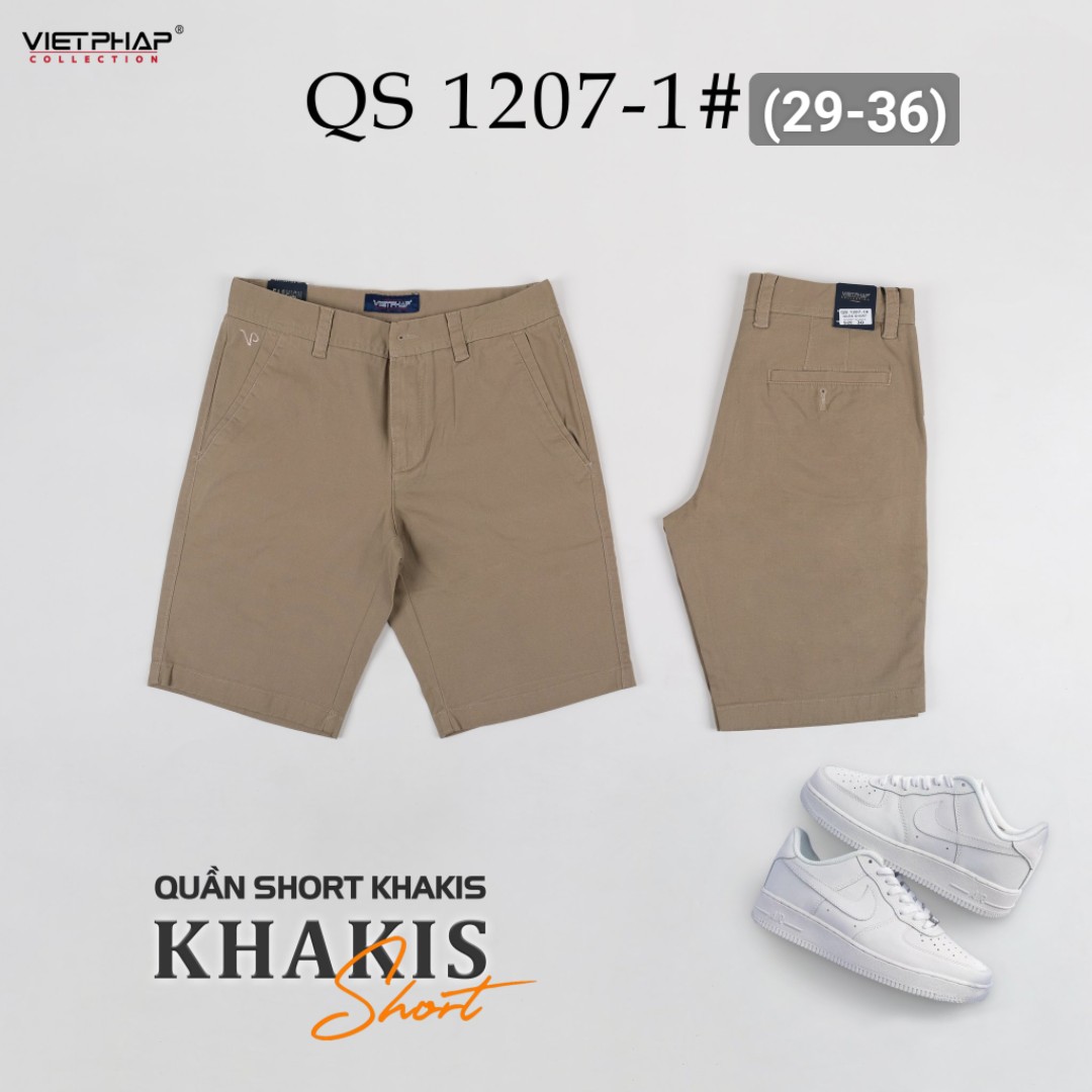 Quần Short Kaki Cao Cấp VIỆT PHÁP/ Form basic/ thêu logo sườn, chất liệu dệt cotton mềm mịn hút mồ hôi ,không phai màu 1207