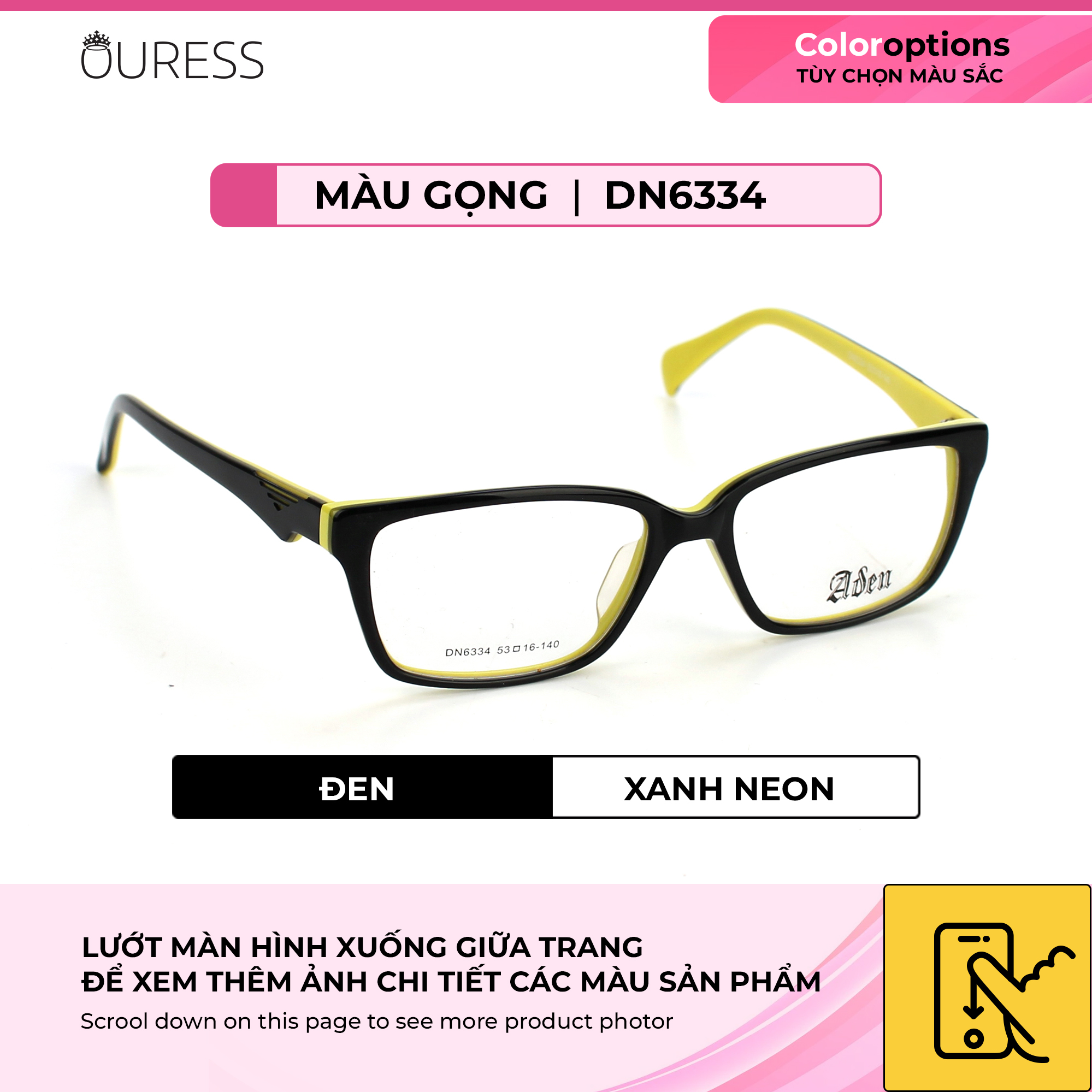 Gọng kính tr90 siêu nhẹ siêu bền thời trang Ouress DN6334