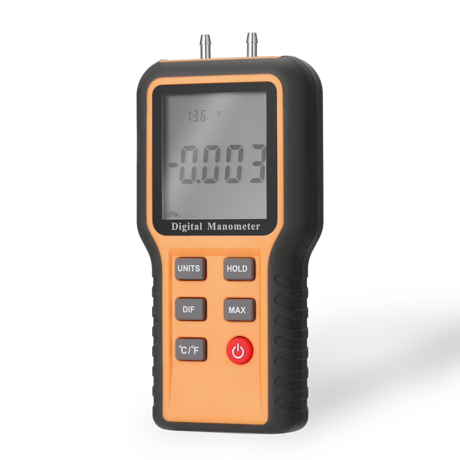 Digital Manometer LCD Display ℃ ℉ Switchable 12 Pressure Units Adjustable Indoor Temperature Measurement Tool Pipes