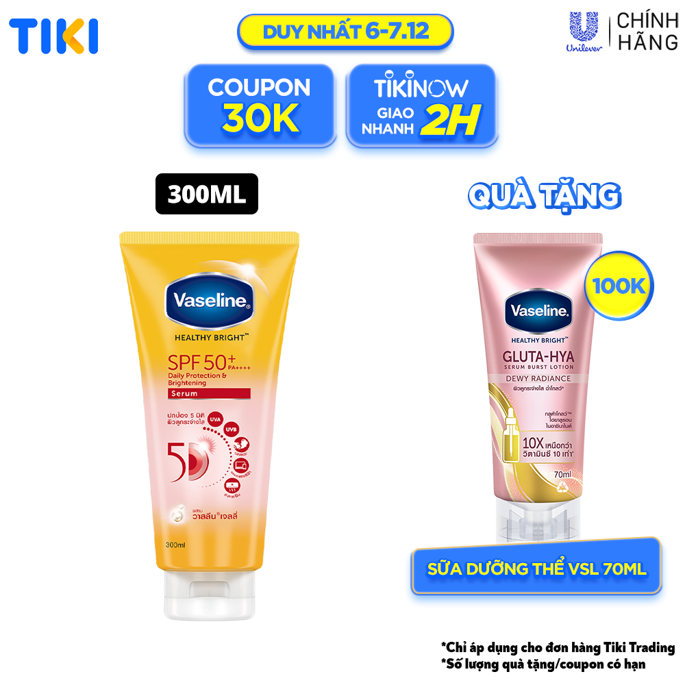 Serum chống nắng cơ thể Vaseline 50x bảo vệ da với SPF 50+ PA++++ giúp da sáng hơn gấp 2X 300ML