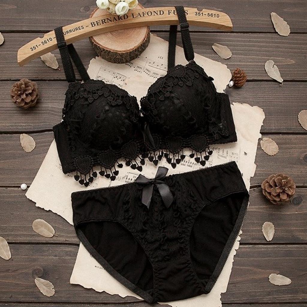 Womens Push Up Bra Set Embroidery  Lace Lingerie Bra Panties Set