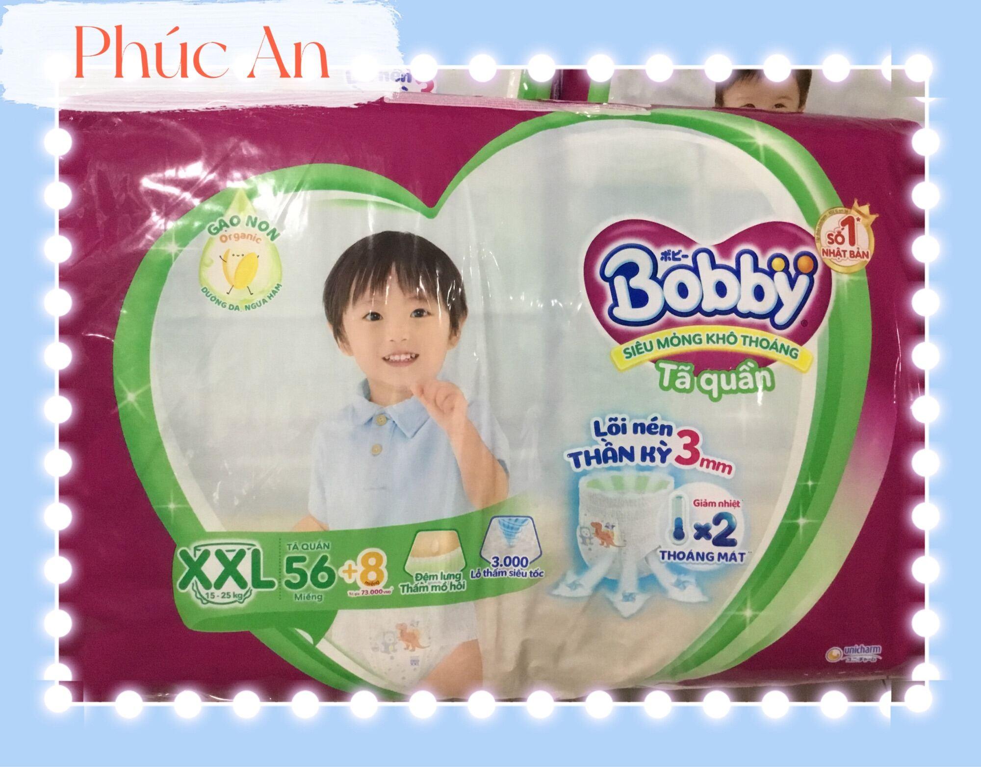 Tặng thêm 2 miếng | Tã Quần Bobby Cho Bé Size XXL 56 Miếng 15 Đến 25 Kg - Bỉm Quần Trẻ Em Bobby Size XXL56 | 2XL 56