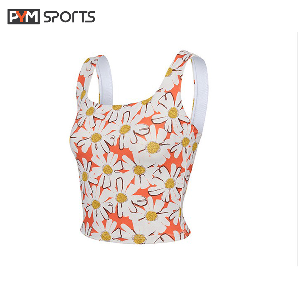 Áo croptop hoa tập Yoga - Gym PYMSPORT - PYMBR045 mút may cố định chất thun lạnh co giãn tốt nâng đỡ ngực