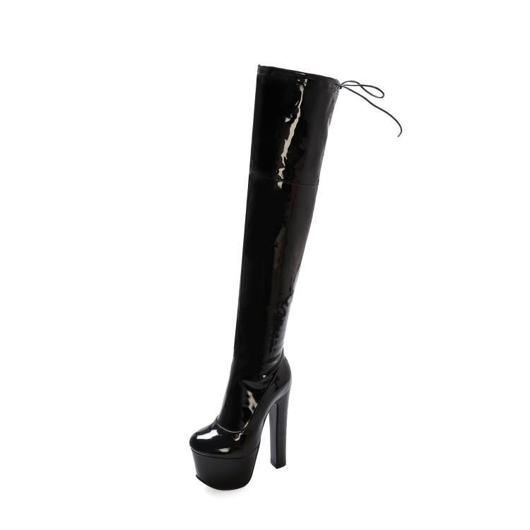 Boot đùi cao gót 17cm màu đen da bóng TÔN DÁNG GCC12201