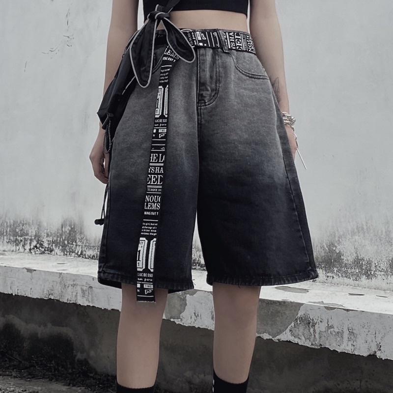 Quần short jean nữ LylyshopUnisex kiểu quần đùi jeans loang cá tính ống rộng lưng cao, quần đui ngố chất bò mềm mịn