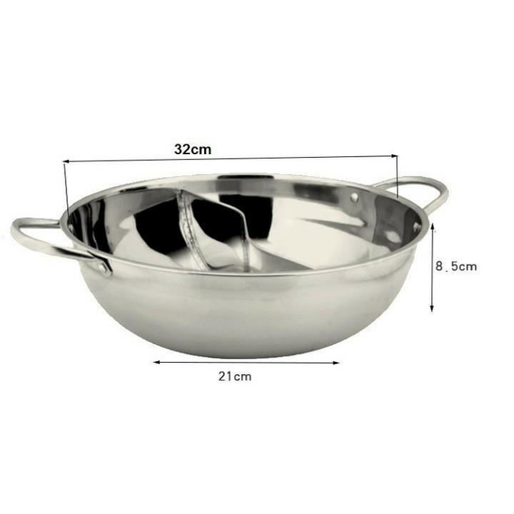 NỒI LẨU INOX 2 NGĂN VUNG KÍNH SZ 32 CM ĐUN ĐƯỢC BẾP TỪ VÀ BẾP GA