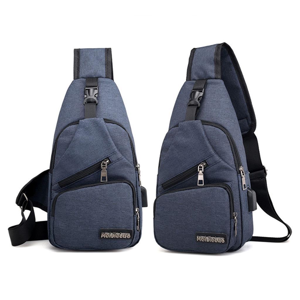 2pcs Fashion Men Sling Chest Bag Shoulder Bag USB Port Daypack