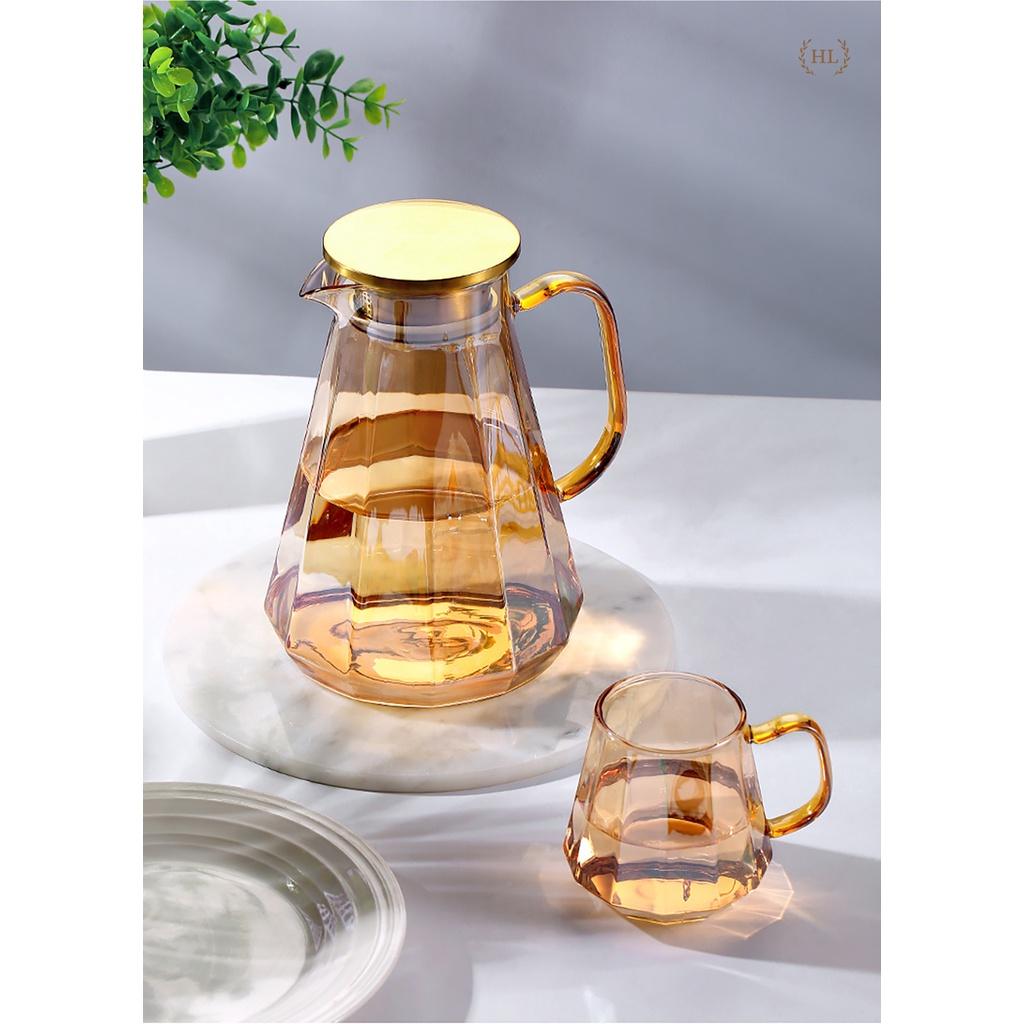 Bình cốc thuỷ tinh phong cách NORDIC THÁP HỔ PHÁCH | SET BÌNH LY THỦY TINH CHỊU NHIỆT BOROSILICATE VÀNG (Mix Lẻ)