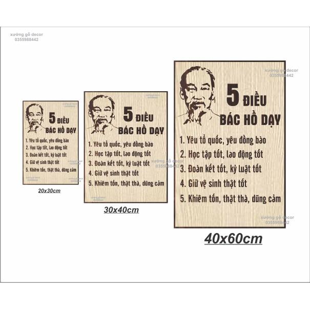 Tranh Bác Hồ- Tranh Treo Tường Bằng Gỗ 5 Điều Bác Dạy.