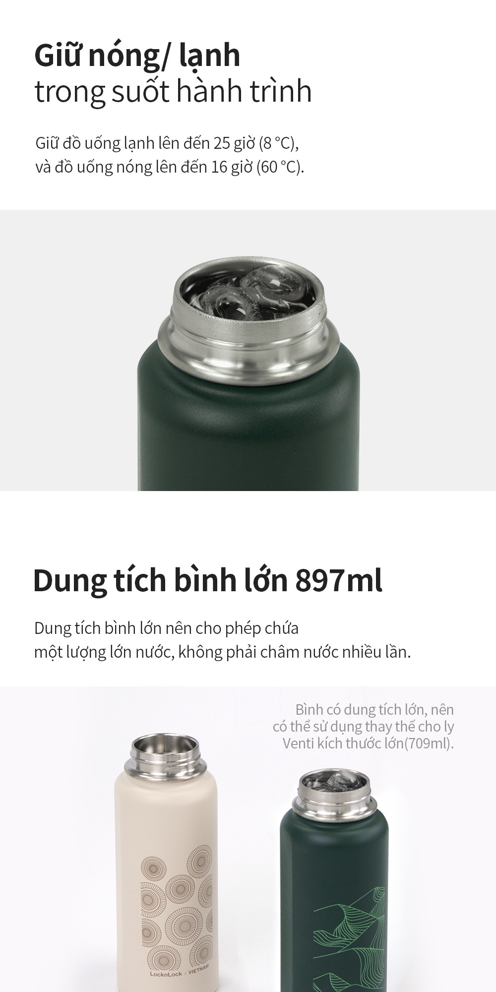 Bình Giữ Nhiệt Lock&Lock Riga Tumbler LHC4160 (897ml) - Hàng Chính Hãng, Bằng Thép Không Gỉ, Có Lưới Lọc Inox - Tặng Kèm Ống Hút Và Cọ Rửa Ống Hút