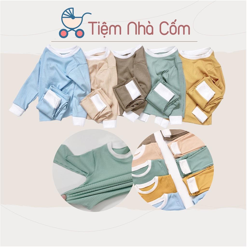 Bộ dài tay thun tăm phối trắng cho bé trai, bé gái cực xinh - MC0176