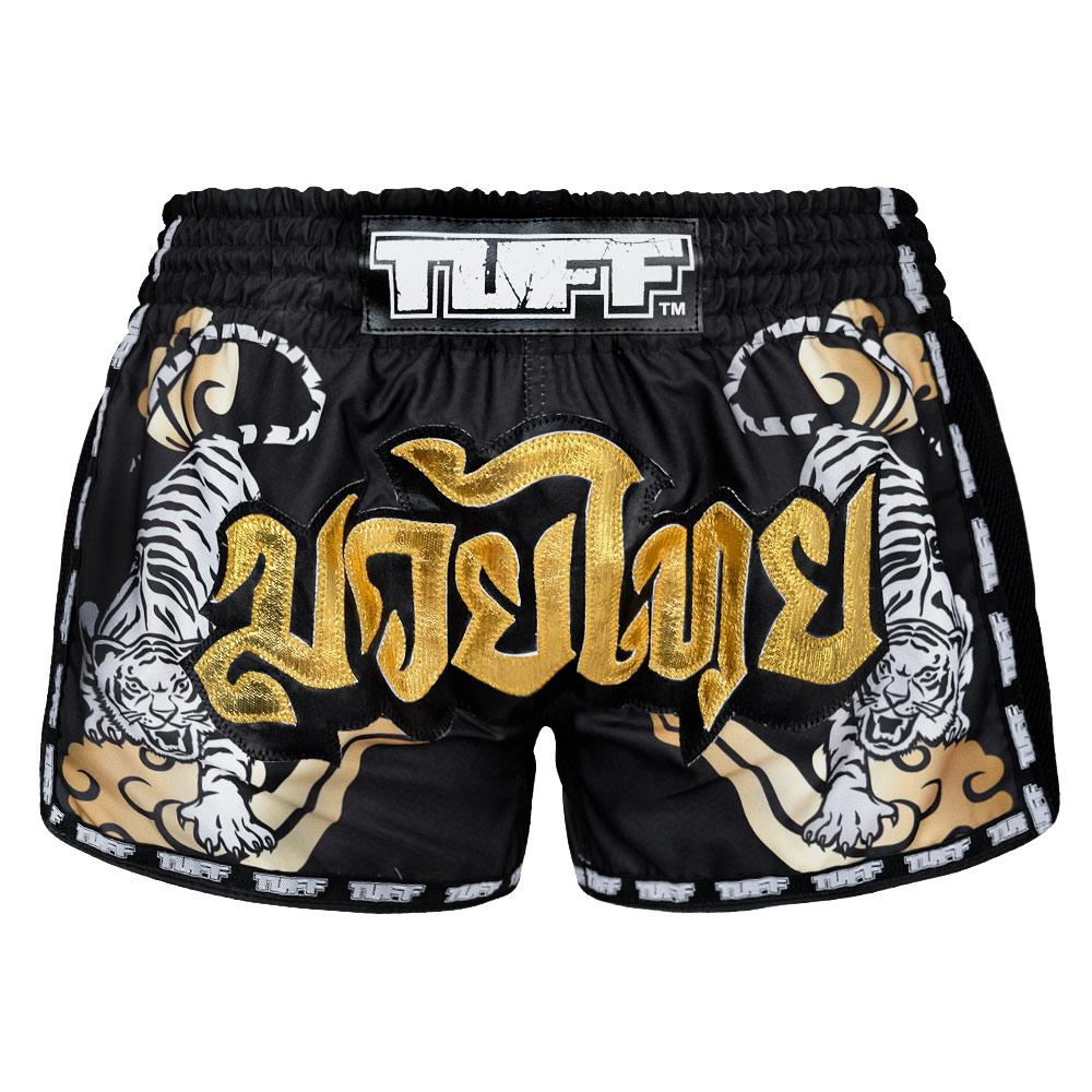 Quần Tuff Muay Thai Black Retro Style Double Tiger With Gold Text