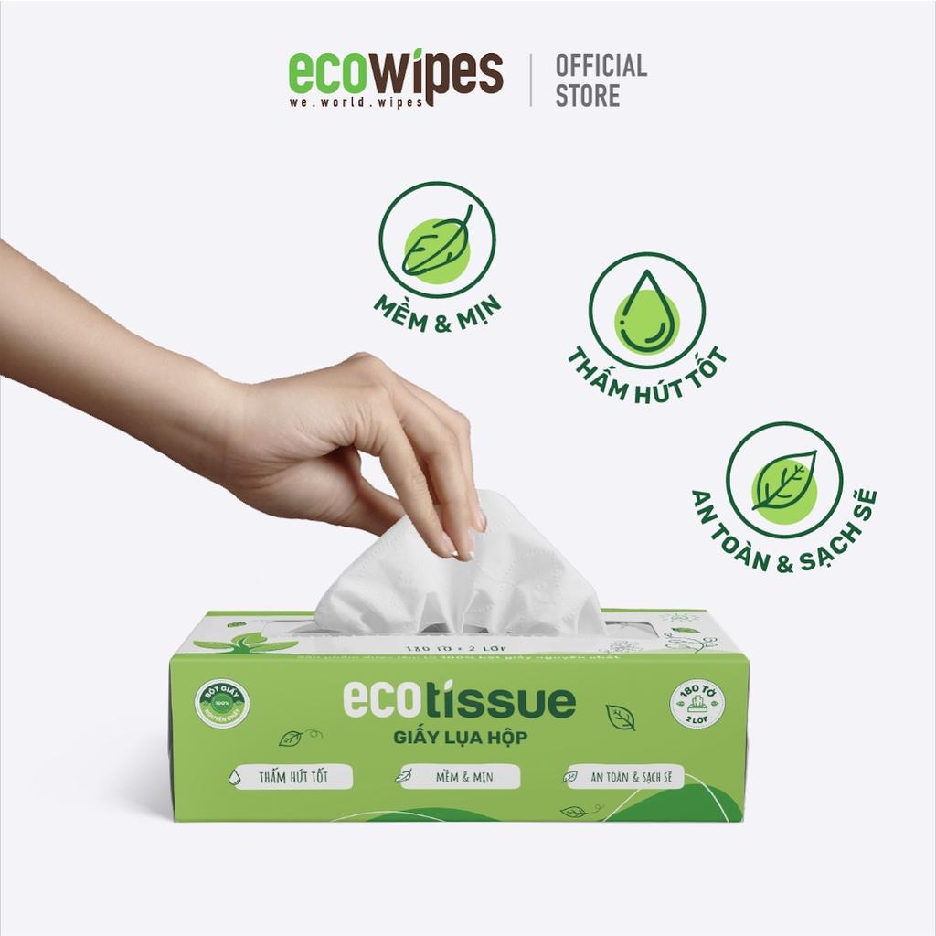 Combo 10 hộp khăn giấy khăn ăn giấy lụa Ecotissue hộp cao cấp 180 tờ siêu mềm mịn thấm hút tốt an toàn khi sử dụng