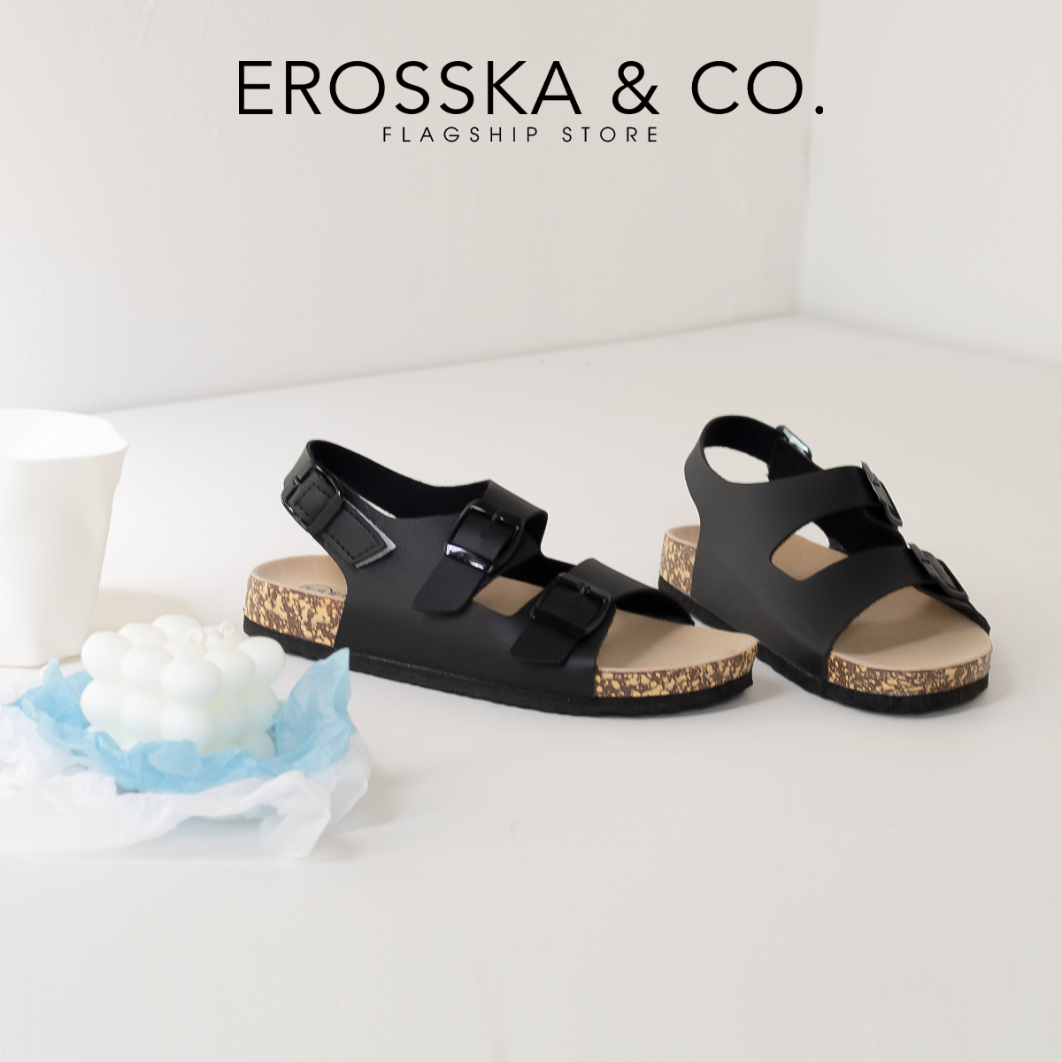 Sandal Birken đế trấu quai ngang phối khoá thời trang Erosska DT012