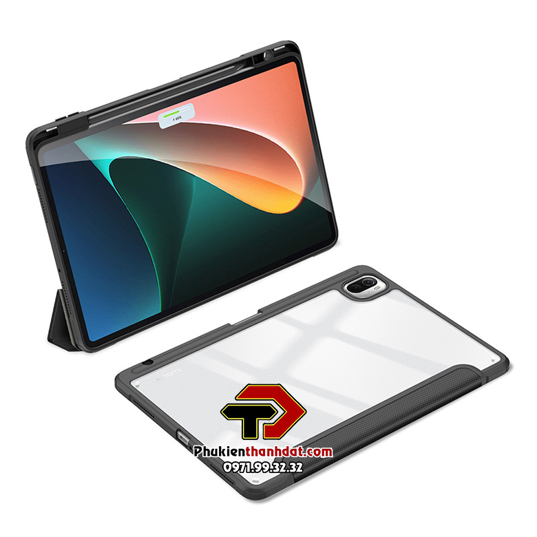 Bao da dành cho Xiaomi Pad 5, Xiaomi Pad 5 Pro hiệu Dux Ducis lưng trong suốt có khay đựng bút
