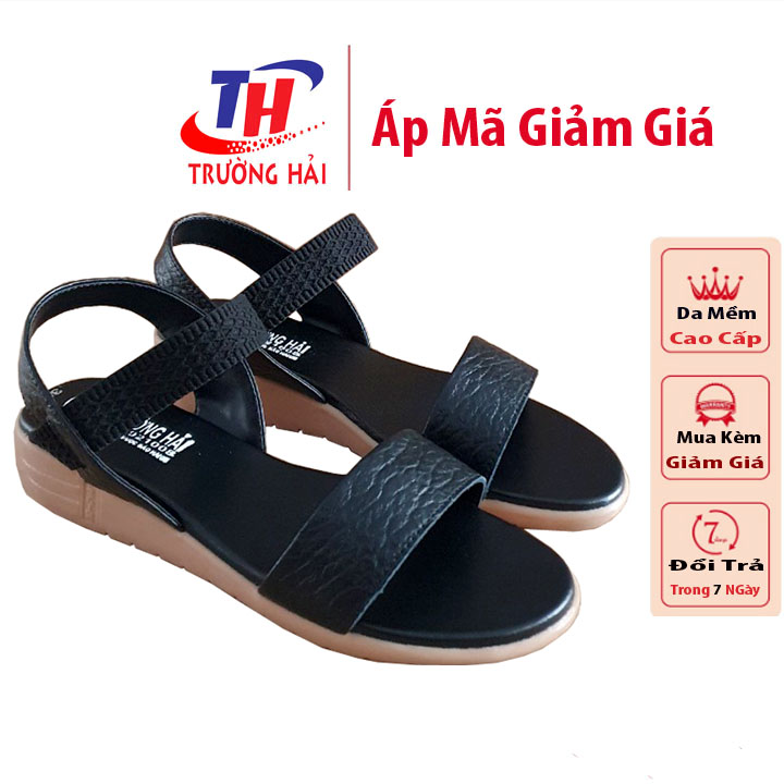 Giày Sandal Đế Xuồng 4cm Trường Hải SD134 , Giày Đế Xuồng Nữ Da Bò Thật Cao Cấp  Màu Đen