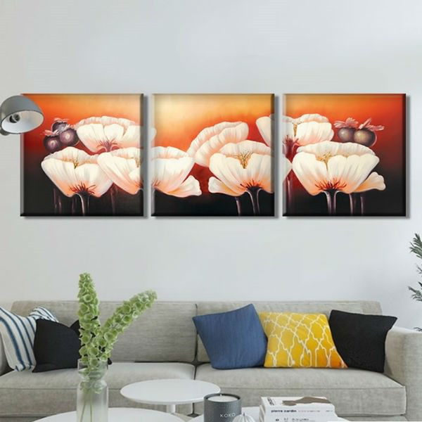 Bộ 3 Tranh Canvas Không Viền Trang Trí Phòng Khách Đẹp Chủ Đề Hoa W156