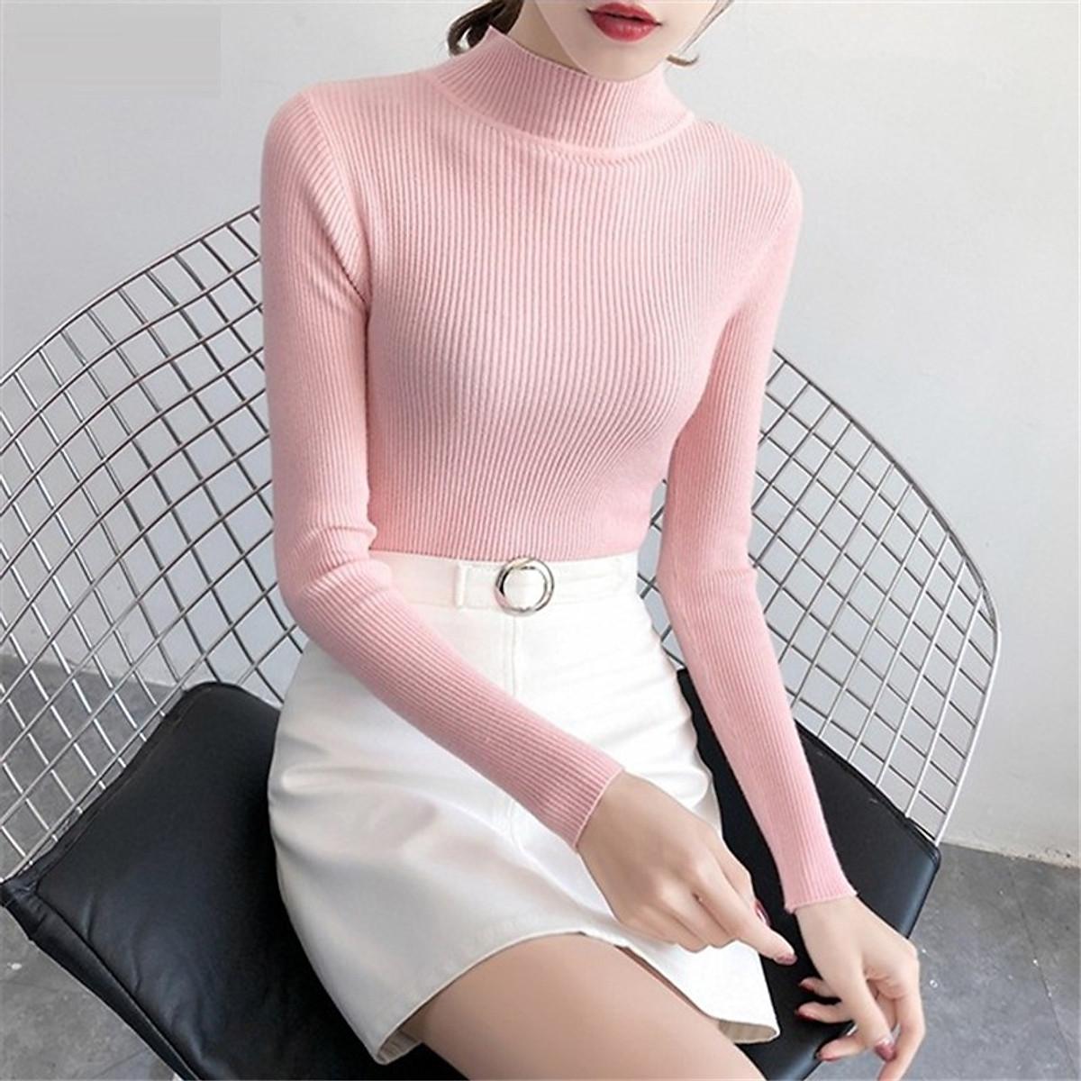 Áo len nữ tơ kéo siêu đẹp - áo tăm nữ tay dài cổ 3 phân