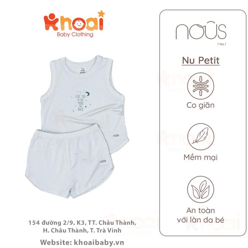 Bộ ba lỗ Nous xanh in chữ và trăng sao - Chất liệu Nu Petit 95% cotton thiên nhiên