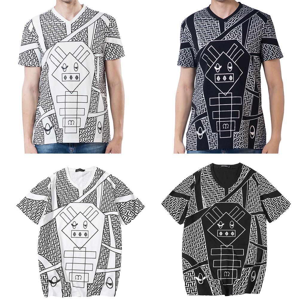 Men's Casual Geometric Animal Graphic T-shirt V Neck Short Sleeves Cotton Tee Tops