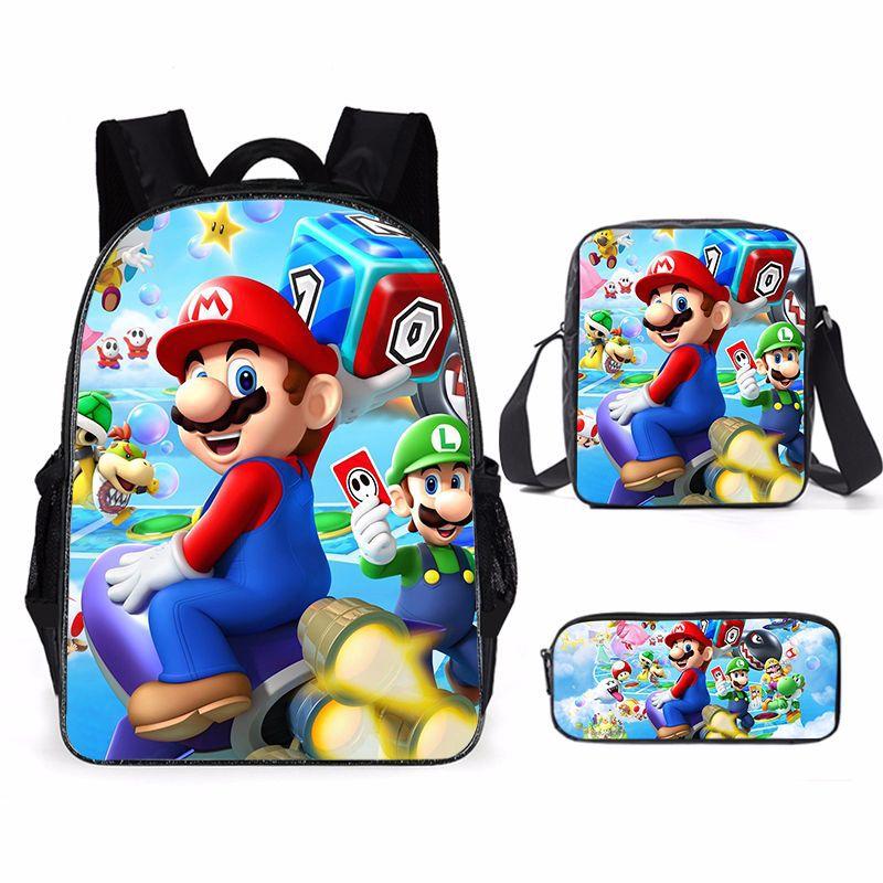 Siêu Marioes Schoolbag Du Lịch Ba Lô Đeo Vai Bút Chì Ốp Lưng 3 Mảnh Dành Cho Trẻ Em Học Sinh Sinh Viên