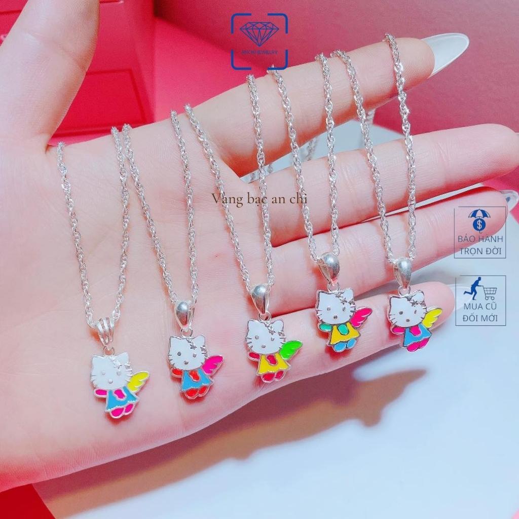 Vòng cổ bạc cho bé gái mặt nhân vật hoạt hình xanh đỏ hồng dễ thương,Anchi jewelry