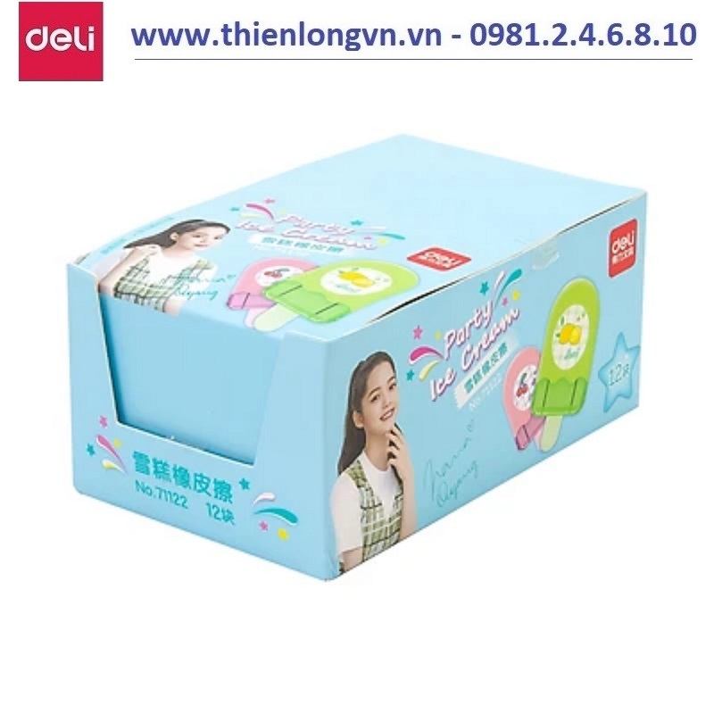 Hộp 12 cây tẩy màu hình que kem Deli 71122